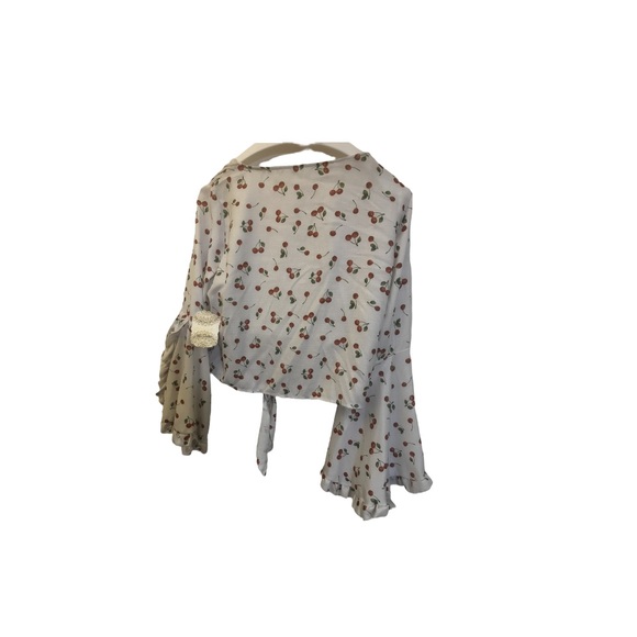 Altar’d State Cherry Tie-Front Blouse - White - Picture 2 of 5